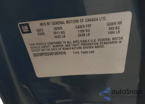 2006 Pontiac Grand Prix from USA, damaged, VIN 2G2WP552061267816